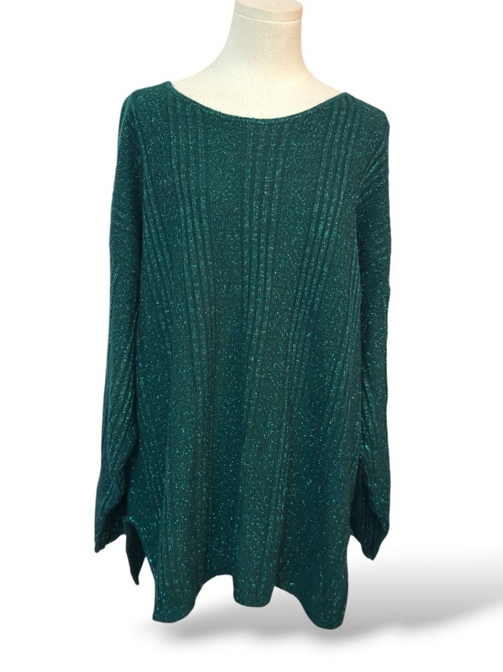 VTG 80s Diana Marco Metallic Emerald Green Knit Sweater Made In USA women’s sz L